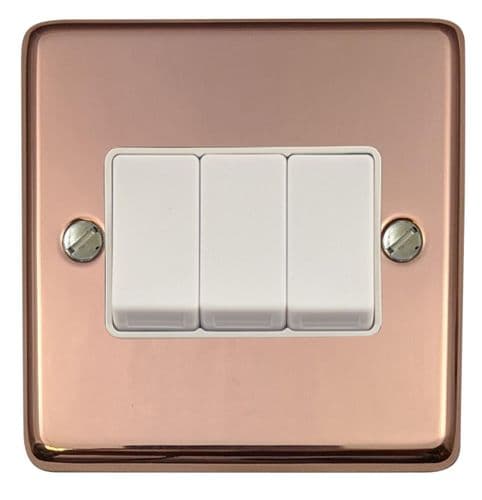 G&H CBC3W Standard Plate Bright Copper 3 Gang 1 or 2 Way Rocker Light Switch