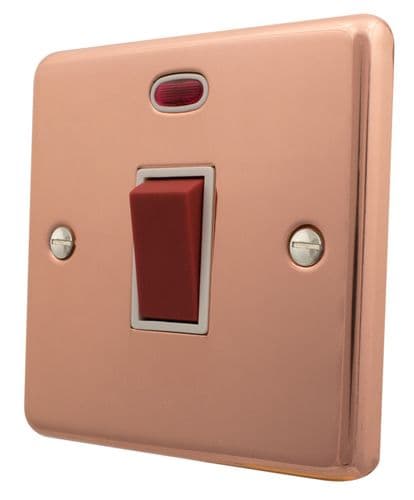 G&H CBC46W Standard Plate Bright Copper 45 Amp DP Cooker Switch & Neon Single Plate