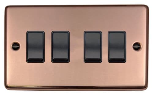 G&H CBC4B Standard Plate Bright Copper 4 Gang 1 or 2 Way Rocker Light Switch