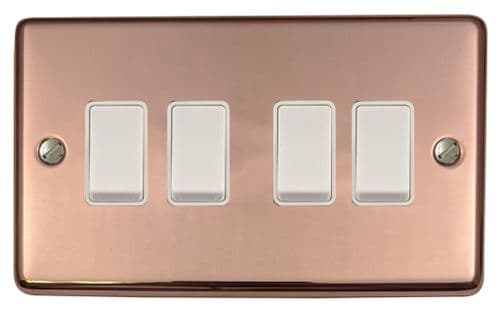 G&H CBC4W Standard Plate Bright Copper 4 Gang 1 or 2 Way Rocker Light Switch