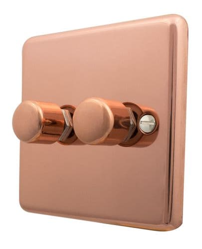 G&H CBC522 Standard Plate Bright Copper 2 Gang 1 or 2 Way LED Dimmer Switch