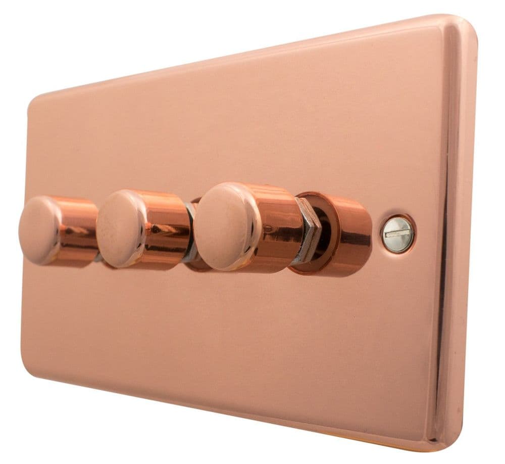 G&H CBC523 Standard Plate Bright Copper 3 Gang 1 or 2 Way LED Dimmer Switch
