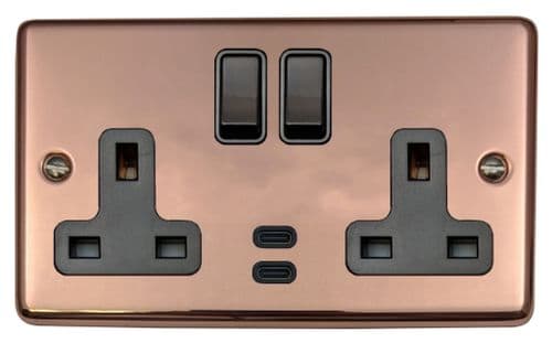G&H CBC913B Standard Plate Bright Copper 2 Gang Double 13A Plug Socket Dual 4.2A USB C