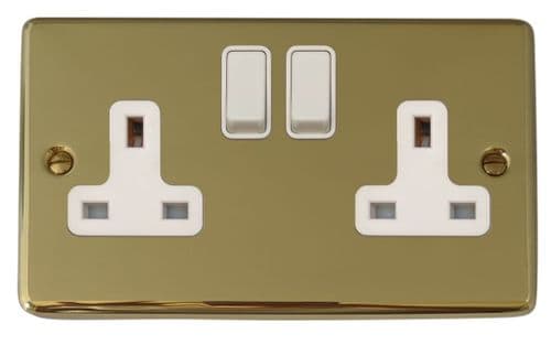 G&H CBUL10W Standard Plate Unlacquered Polished Brass 2 Gang Double 13A Switched Plug Socket