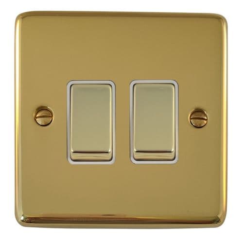 G&H CBUL202 Standard Plate Unlacquered Polished Brass 2 Gang 1 or 2 Way Rocker Light Switch