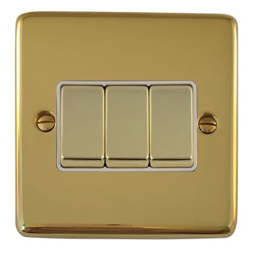 G&H CBUL203 Standard Plate Unlacquered Polished Brass 3 Gang 1 or 2 Way Rocker Light Switch