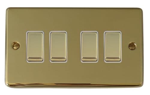 G&H CBUL204 Standard Plate Unlacquered Polished Brass 4 Gang 1 or 2 Way Rocker Light Switch