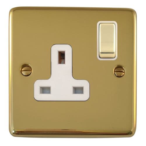 G&H CBUL209 Standard Plate Unlacquered Polished Brass 1 Gang Single 13A Switched Plug Socket