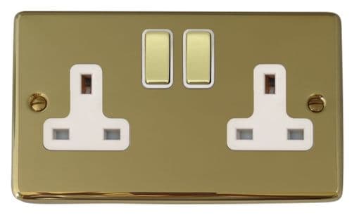 G&H CBUL210 Standard Plate Unlacquered Polished Brass 2 Gang Double 13A Plug Socket