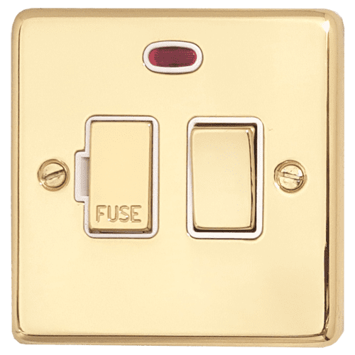 G&H CBUL227 Standard Plate Unlacquered Polished Brass 1 Gang Fused Spur 13A Switched & Neon