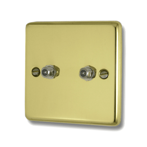 G&H CBUL237 Standard Plate Unlacquered Polished Brass 2 Gang Satellite Socket Point