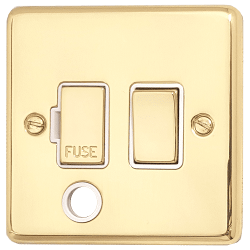 G&H CBUL256 Standard Plate Unlacquered Polished Brass 1 Gang Fused Spur 13A Switched & Flex Outlet