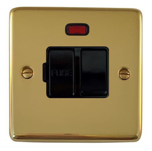 G&H CBUL27B Standard Plate Unlacquered Polished Brass 1 Gang Fused Spur 13A Switched & Neon