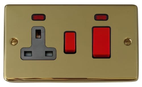 G&H CBUL29B Standard Plate Unlacquered Polished Brass 45 Amp DP Cooker Switch & 13A Switched Socket