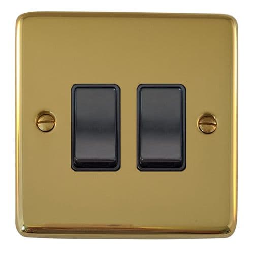G&H CBUL2B Standard Plate Unlacquered Polished Brass 2 Gang 1 or 2 Way Rocker Light Switch