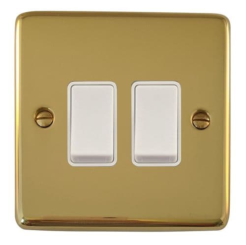 G&H CBUL2W Standard Plate Unlacquered Polished Brass 2 Gang 1 or 2 Way Rocker Light Switch