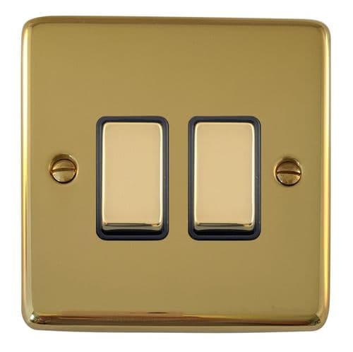 G&H CBUL302 Standard Plate Unlacquered Polished Brass 2 Gang 1 or 2 Way Rocker Light Switch