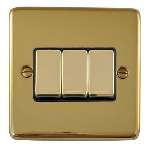 G&H CBUL303 Standard Plate Unlacquered Polished Brass 3 Gang 1 or 2 Way Rocker Light Switch