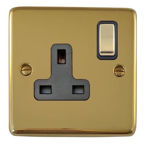 G&H CBUL309 Standard Plate Unlacquered Polished Brass 1 Gang Single 13A Switched Plug Socket