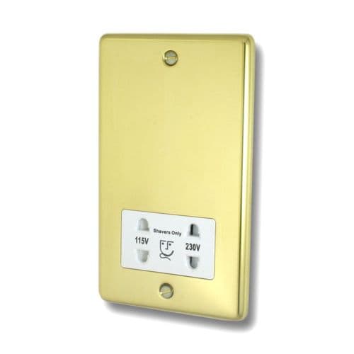 G&H CBUL30W Standard Plate Unlacquered Polished Brass Dual Voltage Shaver Socket 115-230V