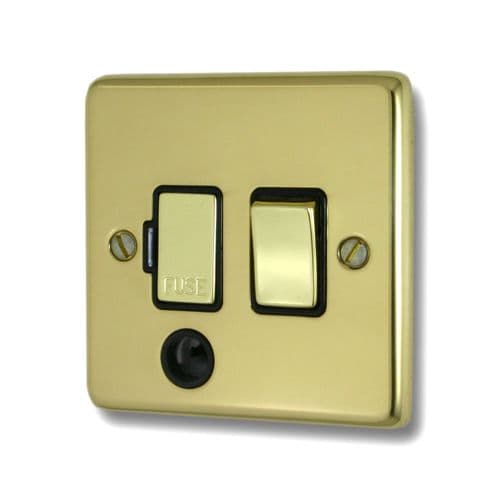 G&H CBUL356 Standard Plate Unlacquered Polished Brass 1 Gang Fused Spur 13A Switched & Flex Outlet