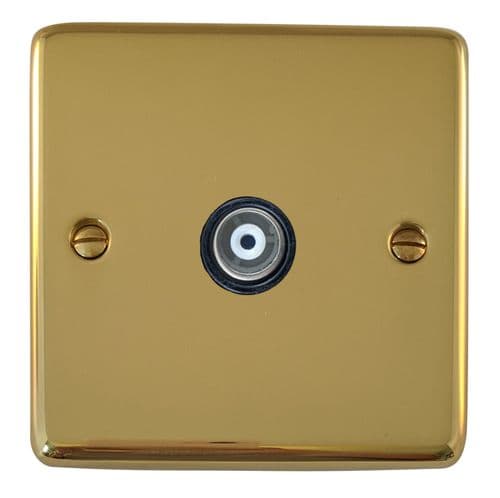 G&H CBUL35B Standard Plate Unlacquered Polished Brass 1 Gang TV Coax Socket Point