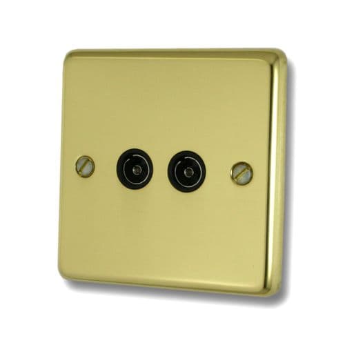 G&H CBUL36B Standard Plate Unlacquered Polished Brass 2 Gang TV Coax Socket Point