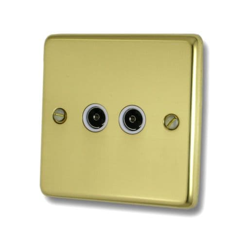 G&H CBUL36W Standard Plate Unlacquered Polished Brass 2 Gang TV Coax Socket Point