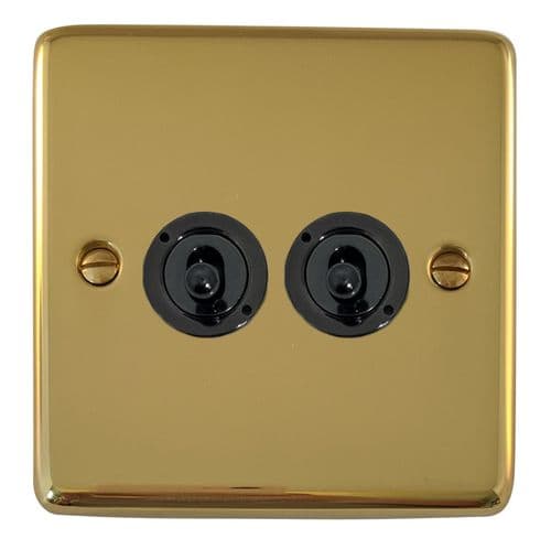 G&H CBUL382-FBK Standard Plate Unlacquered Polished Brass 2 Gang 2 Way Toggle Light Switch