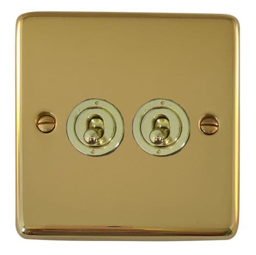 G&H CBUL382-PB Standard Plate Unlacquered Polished Brass 2 Gang 1 or 2 Way Toggle Light Switch