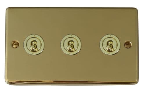 G&H CBUL383-PB Standard Plate Unlacquered Polished Brass 3 Gang 1 or 2 Way Toggle Light Switch