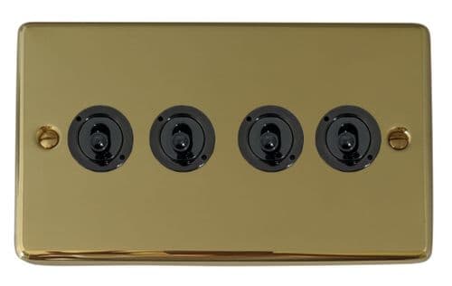G&H CBUL384-FBK Standard Plate Unlacquered Polished Brass 4 Gang 2 Way Toggle Light Switch