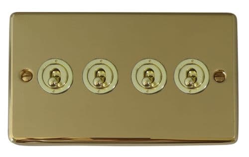 G&H CBUL384-PB Standard Plate Unlacquered Polished Brass 4 Gang 1 or 2 Way Toggle Light Switch