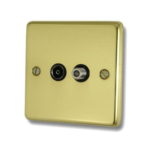 G&H CBUL38B Standard Plate Unlacquered Polished Brass 1 Gang TV Coax & Satellite Socket Point
