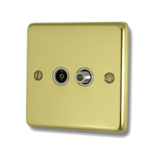 G&H CBUL38W Standard Plate Unlacquered Polished Brass 1 Gang TV Coax & Satellite Socket Point
