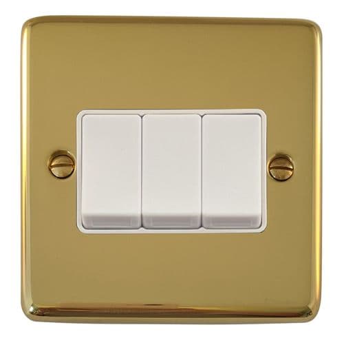 G&H CBUL3W Standard Plate Unlacquered Polished Brass 3 Gang 1 or 2 Way Rocker Light Switch