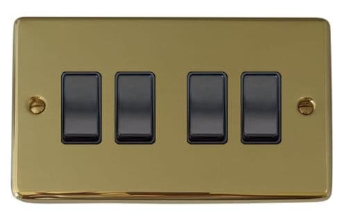 G&H CBUL4B Standard Plate Unlacquered Polished Brass 4 Gang 1 or 2 Way Rocker Light Switch