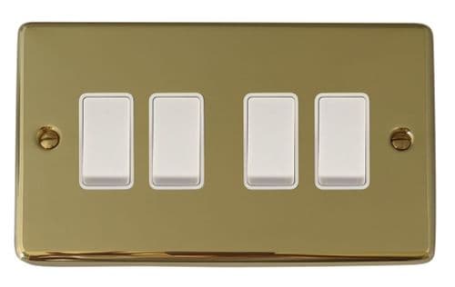 G&H CBUL4W Standard Plate Unlacquered Polished Brass 4 Gang 1 or 2 Way Rocker Light Switch