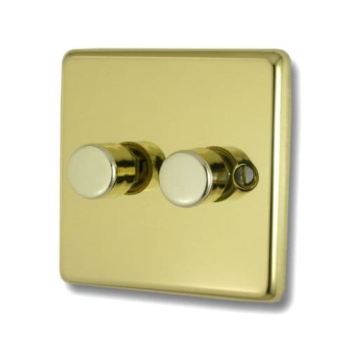G&H CBUL522 Standard Plate Unlacquered Polished Brass 2 Gang 1 or 2 Way LED Dimmer Switch