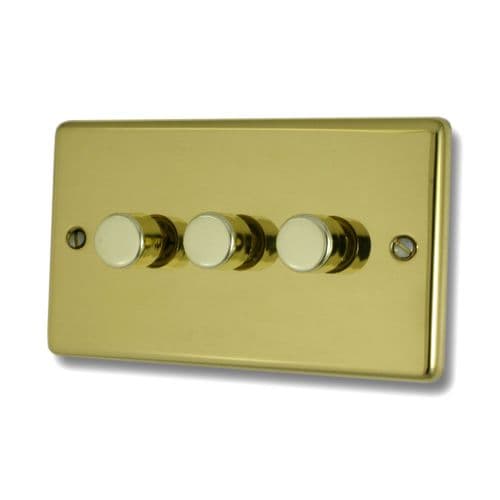 G&H CBUL523 Standard Plate Unlacquered Polished Brass 3 Gang 1 or 2 Way LED Dimmer Switch