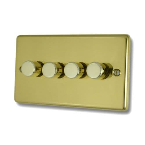 G&H CBUL524 Standard Plate Unlacquered Polished Brass 4 Gang 1 or 2 Way LED Dimmer Switch