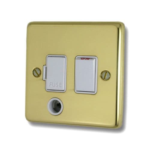 G&H CBUL56W Standard Plate Unlacquered Polished Brass 1 Gang Fused Spur 13A Switched & Flex Outlet