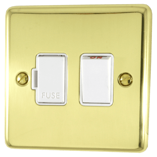 G&H CBUL57W Standard Plate Unlacquered Polished Brass 1 Gang Fused Spur 13A Switched