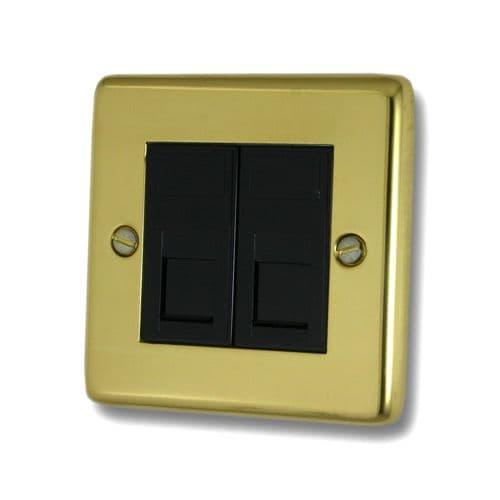 G&H CBUL62B Standard Plate Unlacquered Polished Brass 2 Gang RJ45 Cat5e Data Socket Point