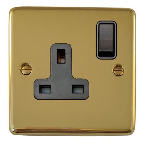 G&H CBUL9B Standard Plate Unlacquered Polished Brass 1 Gang Single 13A Switched Plug Socket
