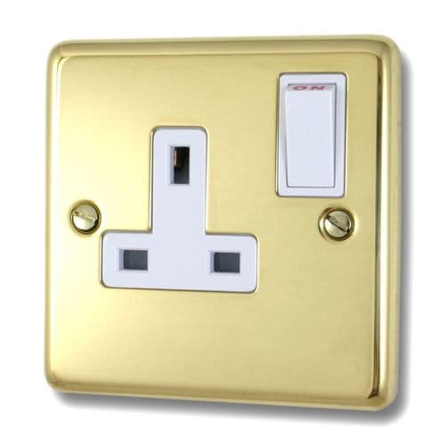 G&H CBUL9W Standard Plate Unlacquered Polished Brass 1 Gang Single 13A Switched Plug Socket