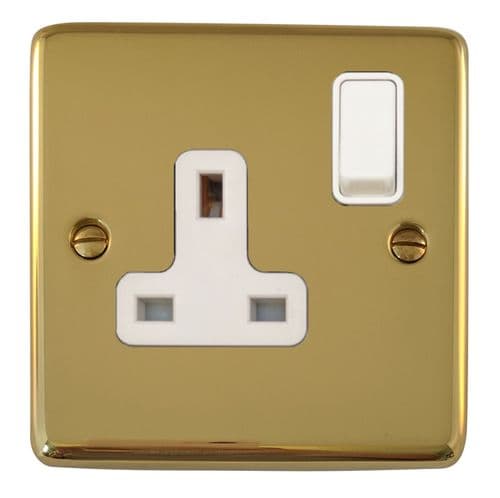 G&H CBUL9W Standard Plate Unlacquered Polished Brass 1 Gang Single 13A Switched Plug Socket