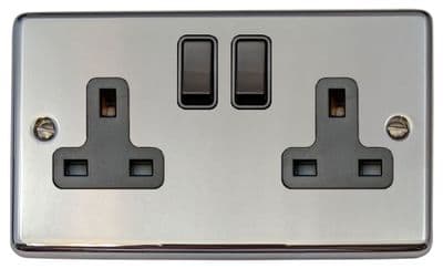 G&H CC10B Standard Plate Polished Chrome 2 Gang Double 13A Switched Plug Socket