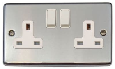 G&H CC10W Standard Plate Polished Chrome 2 Gang Double 13A Switched Plug Socket
