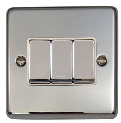 G&H CC203 Standard Plate Polished Chrome 3 Gang 1 or 2 Way Rocker Light Switch